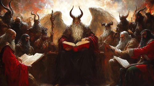 Demonic Council Studying Old Texts