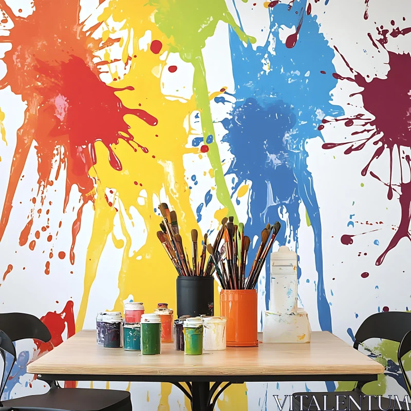 AI ART Artistic Paint Splatter with Brushes Display