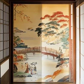 Traditional Asian Painting on Sliding Door