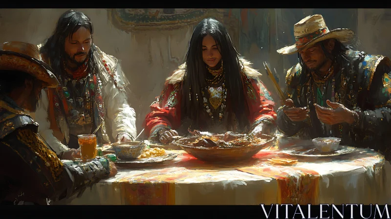 Traditional Meal: People Around the Table AI Image