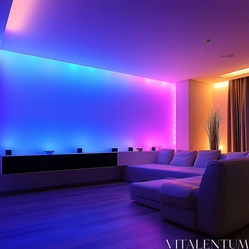 Contemporary Room with Neon Lighting AI Image