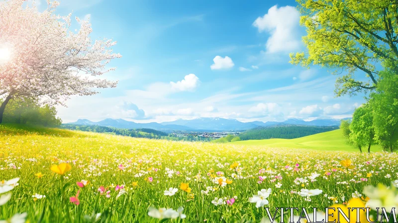 AI ART Blooming Meadow Under a Sunny Sky