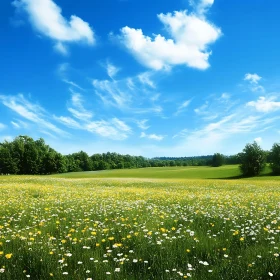 Blooming Meadow with White Clouds