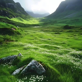 Mountain Valley Meadow with Flowers