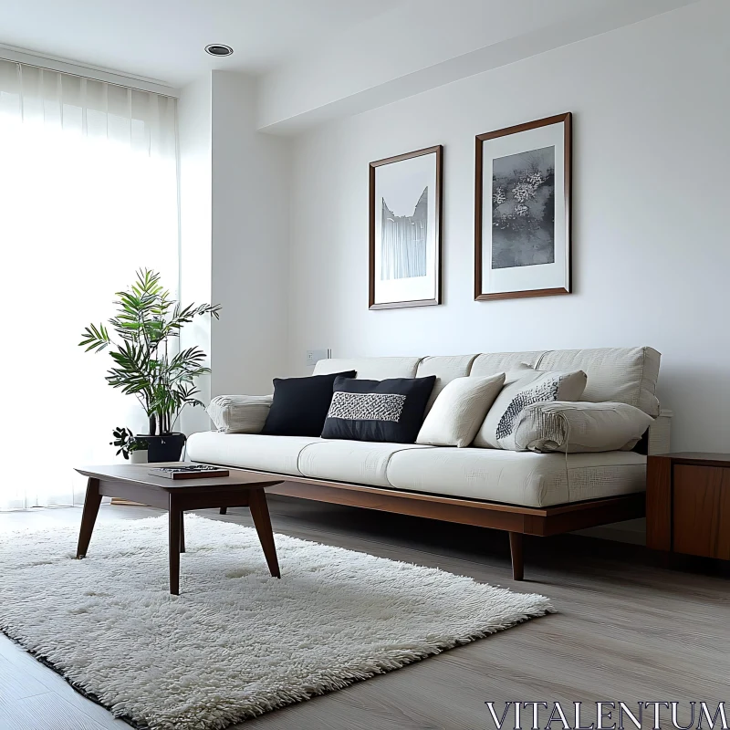 AI ART Minimalist Home Interior with Cozy Sofa