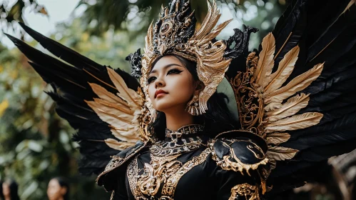 Ornate Costume Woman with Golden Headdress