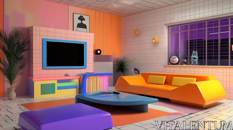 Vibrant Retro Interior with Colorful Furniture AI Image