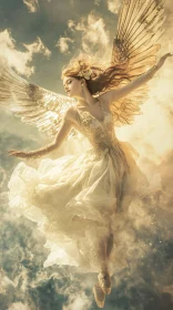 Ethereal Angel Dancing Among Clouds