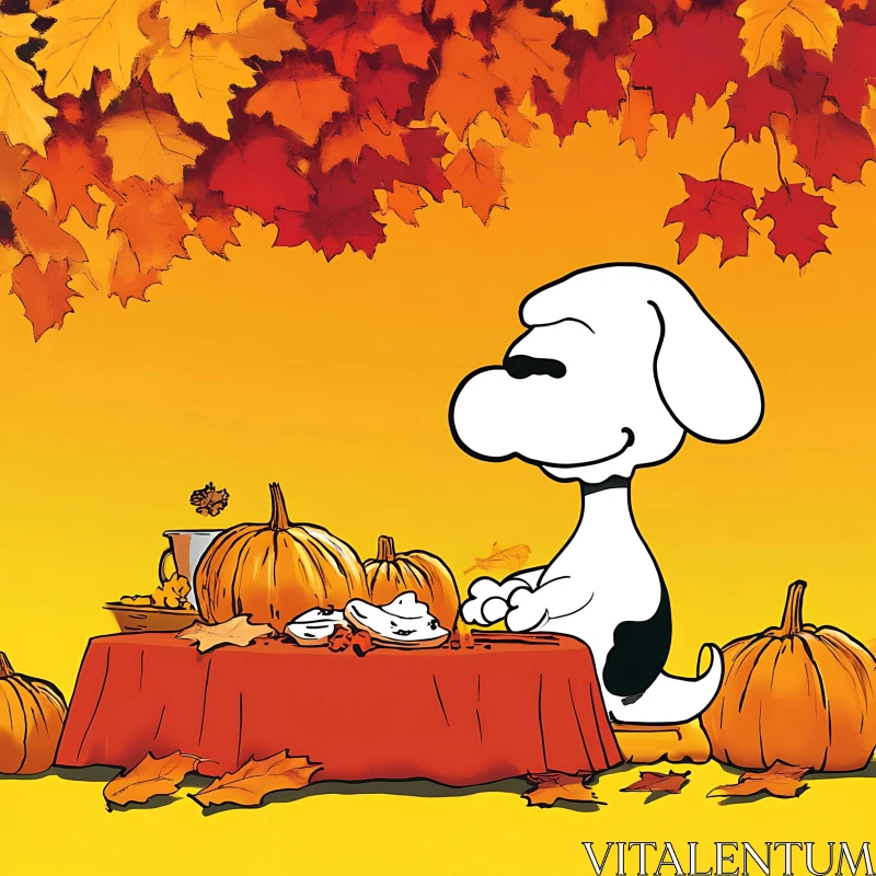 Cartoon Dog's Thanksgiving Feast AI Image