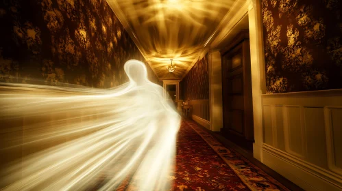 Spectral Apparition in Golden Light Corridor