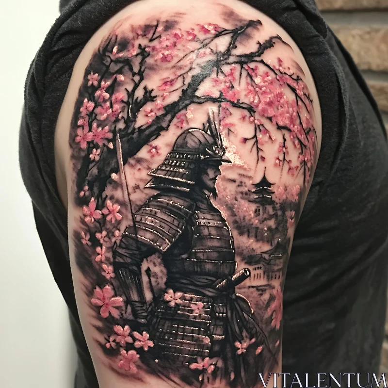 Japanese Samurai and Sakura Tattoo AI Image