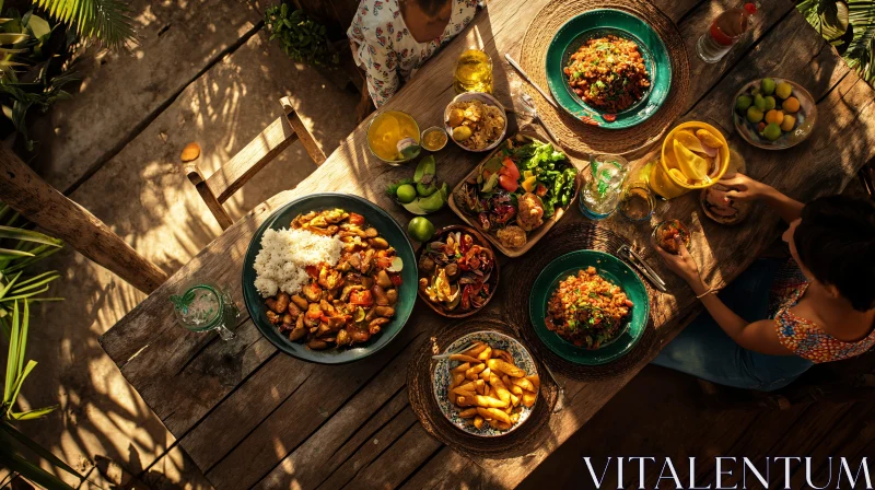 Rustic Outdoor Feast of Colorful Vegetables and Fruits AI Image