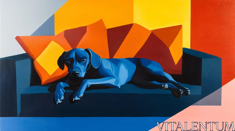 Modern Art Blue Dog Resting AI Image