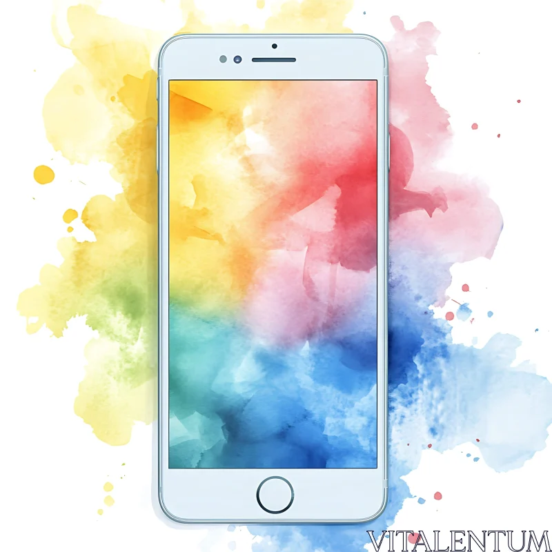 Mobile Phone with Abstract Color Art AI Image