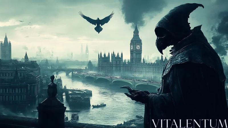 AI ART London Gothic Scene with Raven