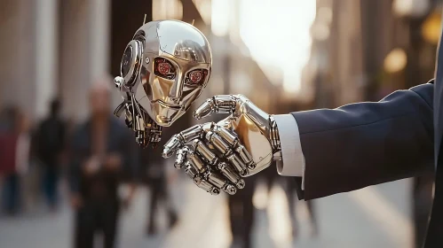 Chrome Robot Handshake Concept