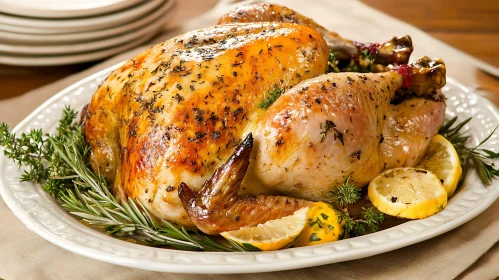 Golden Roasted Chicken with Citrus Garnish