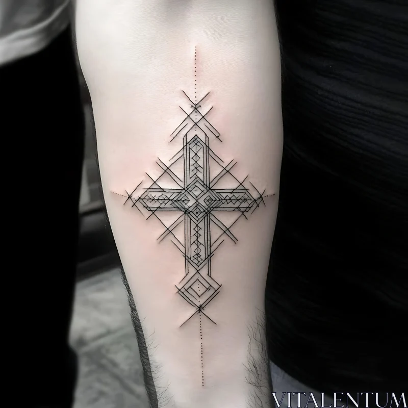 Intricate Geometric Cross Tattoo AI Image