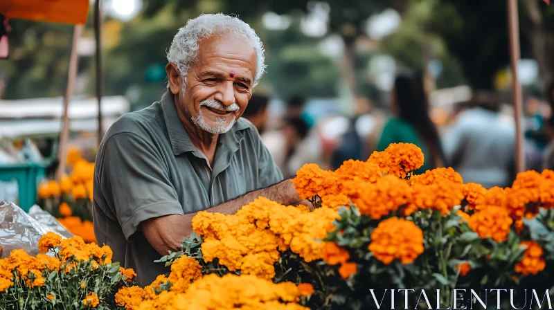 Smiling Man with Orange Flowers AI Image