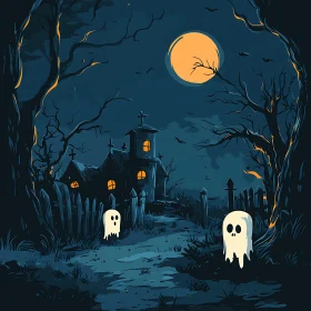 Haunted House with Floating Ghosts