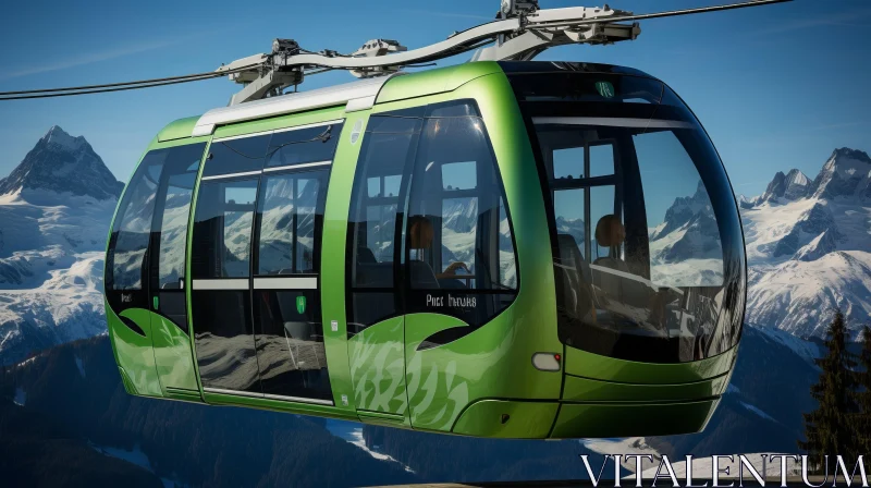 Green and Brown Gondola Carrying People to Ski Hill Summit in Photorealist Style AI Image