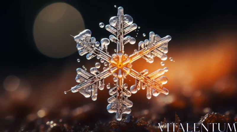 Intricately Detailed Snowflake on a Snow-Covered Landscape AI Image