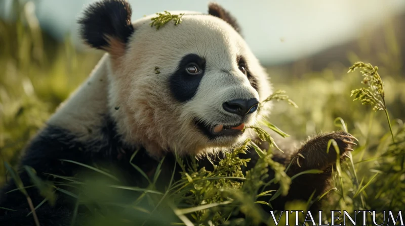 Panda in Sunlit Grass - A Chinapunk-Inspired Unreal Engine Rendering AI Image