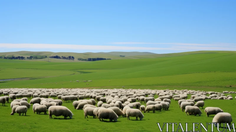 Sheep Grazing on a Pastoral Landscape: Prairiecore Aesthetics AI Image