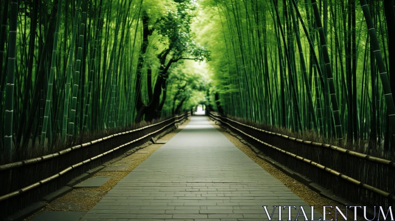 Tranquil Bamboo Forest Pathway - Monochromatic Harmony AI Image