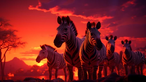 Zebras under the Richly Colored Sky - Matte Painting Artwork