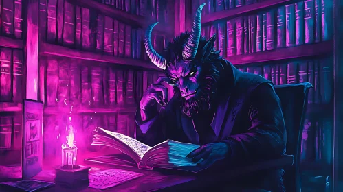 Illuminated Demon Reading by Candlelight