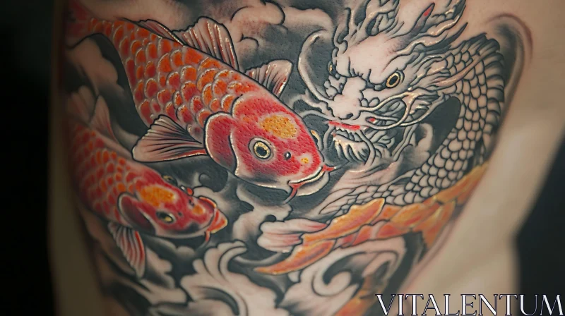 Intricate Koi Fish and Dragon Tattoo AI Image