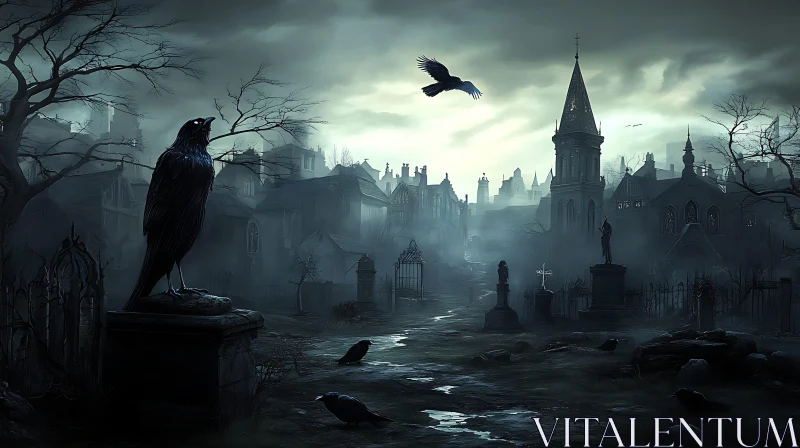 AI ART Ravens in a Spooky Cemetery