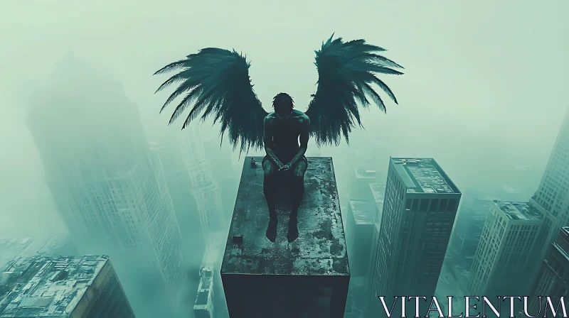 Winged Guardian of the Foggy City AI Image