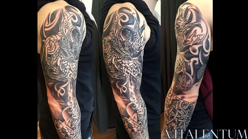 Detailed Nordic Sleeve Tattoo in Black and Grey AI Image