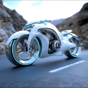 Sleek White Motorcycle on Mountain Road
