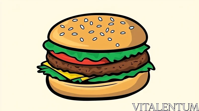 Cartoon Burger with Fresh Ingredients AI Image