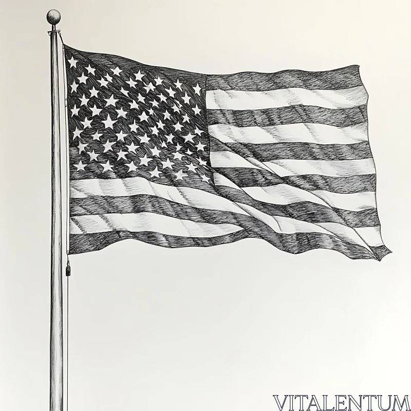 Monochrome American Flag Illustration AI Image