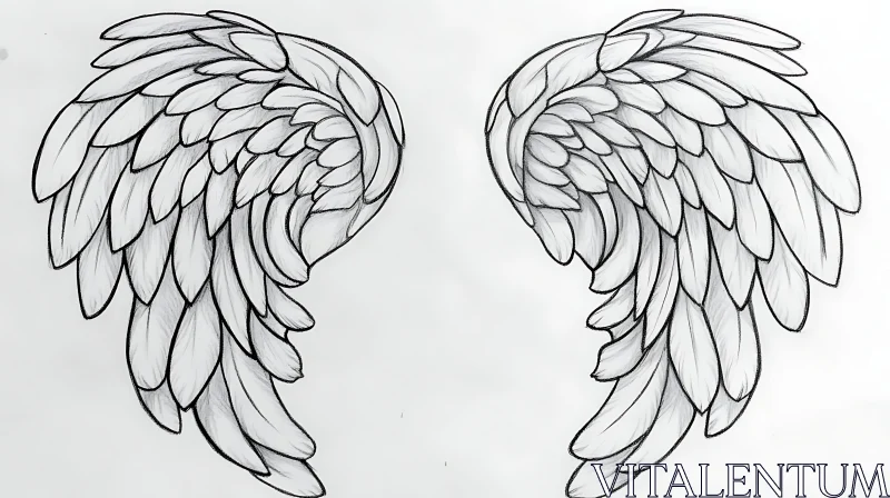 AI ART Delicate Feathered Wings Drawing