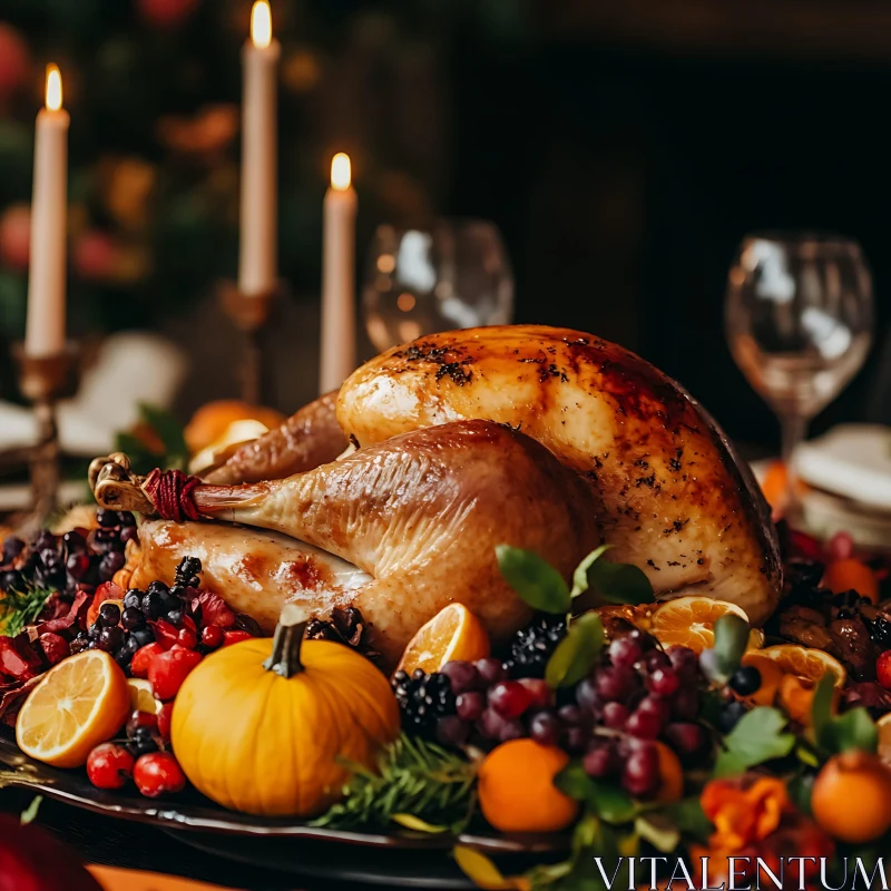 Holiday Turkey with Fruit Decor AI Image