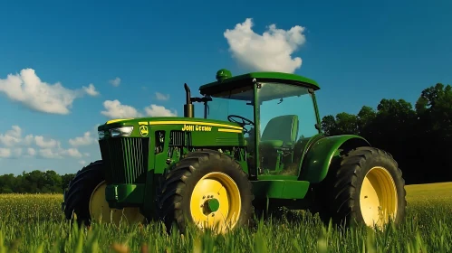 Agricultural Tractor in Green Field