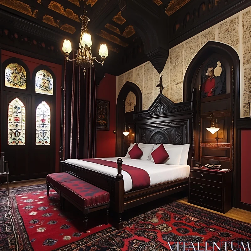 Red Gothic Bedroom Interior Design AI Image