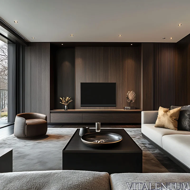 AI ART Elegant Interior with Dark Wood Paneling