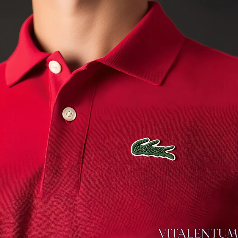 Close-up of Red Polo Shirt with Logo AI Image