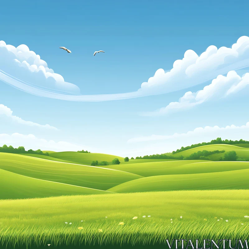 AI ART Rolling Green Hills and Blue Sky