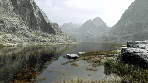 Tranquil Lake Amidst Rocky Mountains