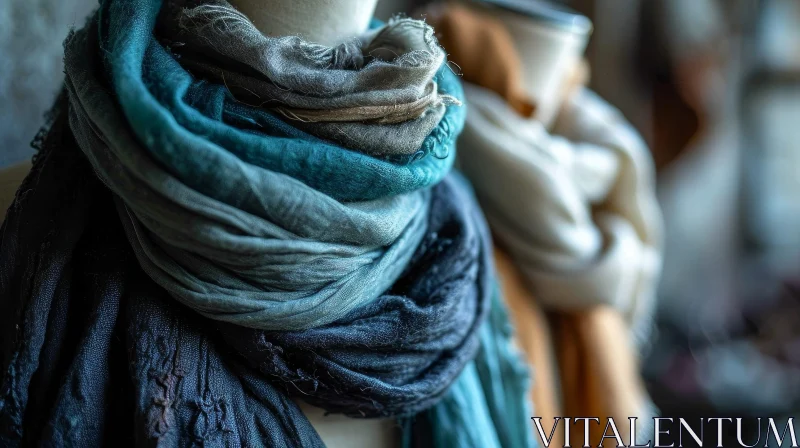Blue and Green Scarf | Fashion Accessories | Close-up Image AI Image