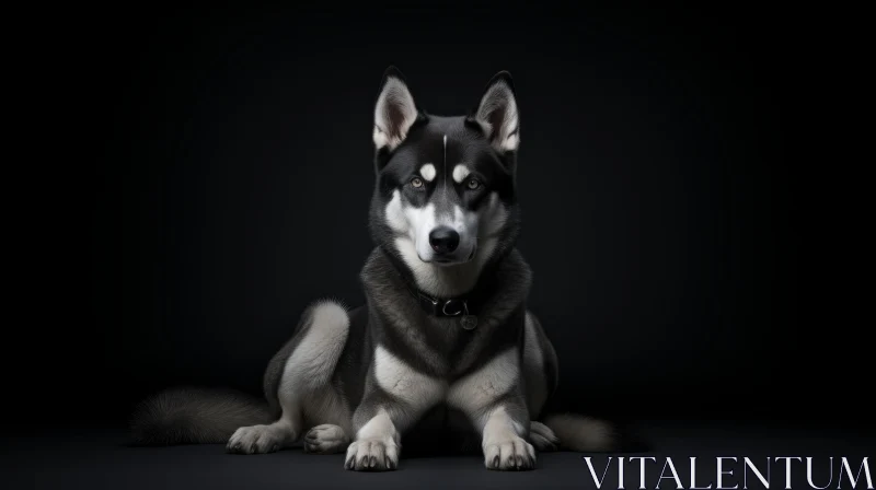 Bold Chromaticity: Husky Dog on Black Background AI Image