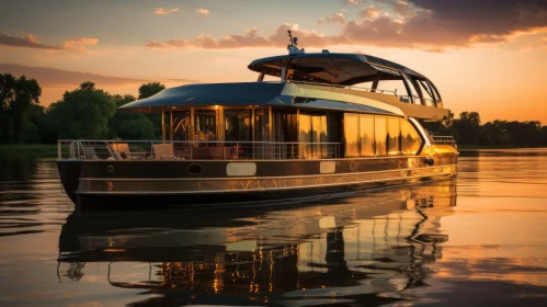 Brown Boat on Water at Sunset | Refined Elegance | Glazed Surfaces