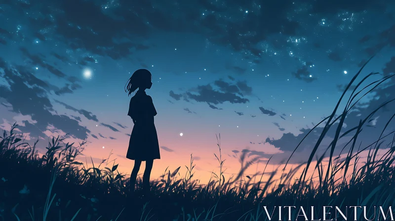 Silhouette of a Girl in Twilight AI Image